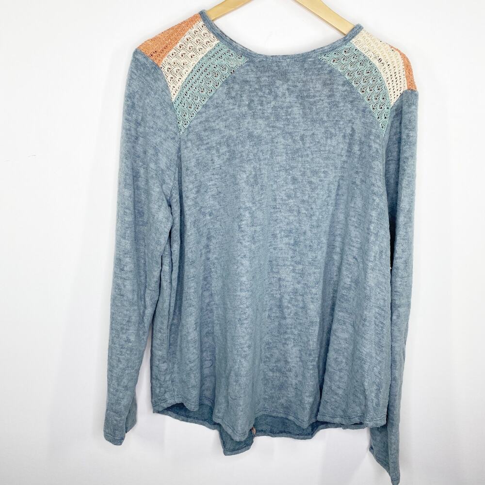 Ces Femme Blue Knit Lace Shoulder Long Sleeve Tunic‎ Shirt Womens Plus 1XL